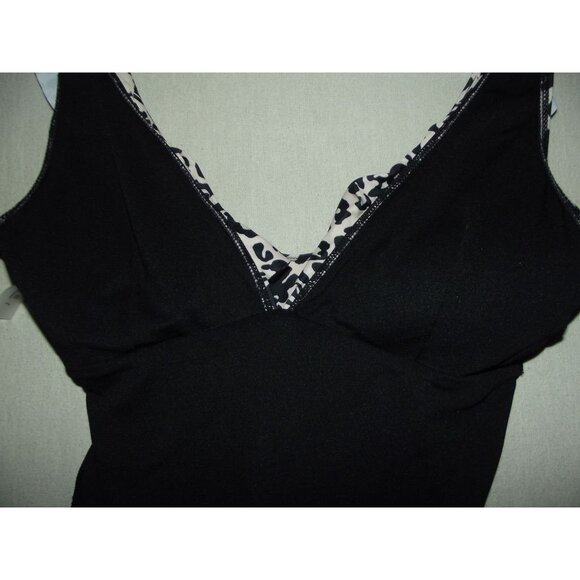 Swimsuit Size Large animal print  Black Beige One piece Swim Suit v-neck ruffle - Picture 14 of 14